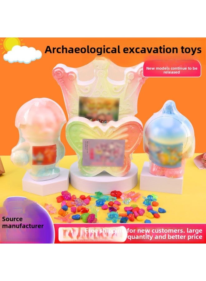 Children's Archaeological Digging Toys For Boys And Girls Handmade DIY Knocking Blind Stone Digging Gem Treasure Gypsum Toys-color:Mermaid Treasure (1 Random Doll + About 14 Gems) Without Tools - Image 2