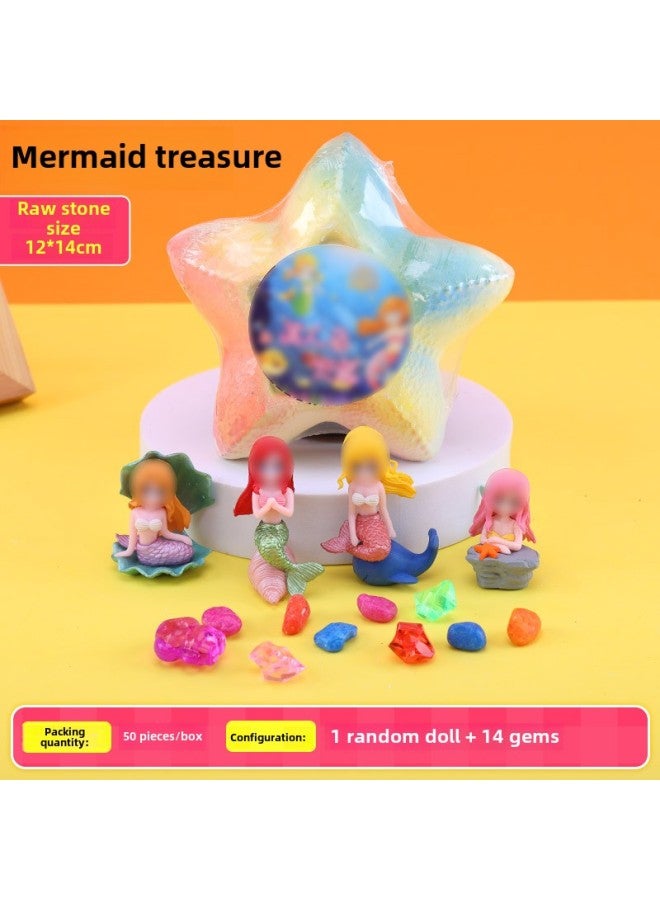 Children's Archaeological Digging Toys For Boys And Girls Handmade DIY Knocking Blind Stone Digging Gem Treasure Gypsum Toys-color:Mermaid Treasure (1 Random Doll + About 14 Gems) Without Tools - Image 1