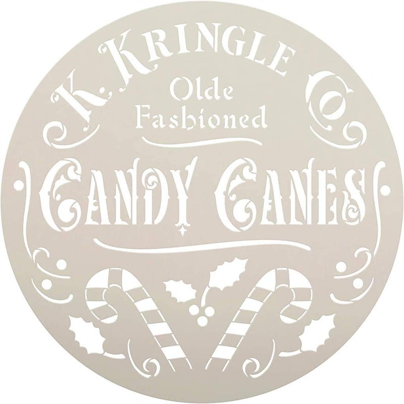 Kringle Candy Cane Co. Stencil by StudioR12 | DIY Old Fashion Christmas Holiday Home Decor | Craft & Paint Wood Sign | Reusable Mylar Template | Holly Santa Claus | SELECT SIZE (12 inches x 12 inches)