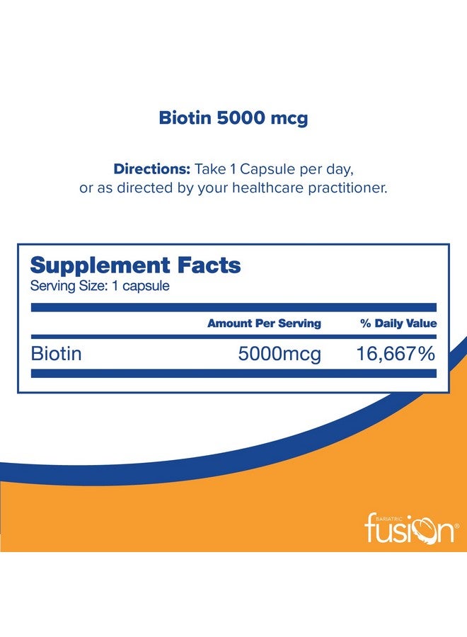 Bariatric Fusion Biotin 5000Mcg Vitamin Small & Easy To Swallow Capsules Nutritional Supplement 90 Count 3 Month Supply - Image 3