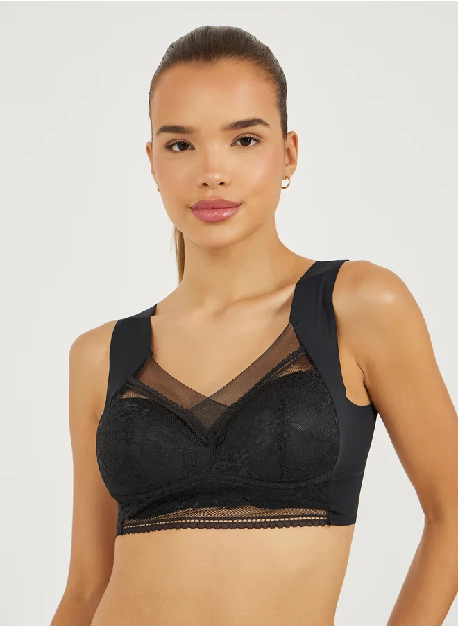 Styli Pack of 3 - Padded Non-Wired Full Support Mesh Front Lace Cup Crop Top
