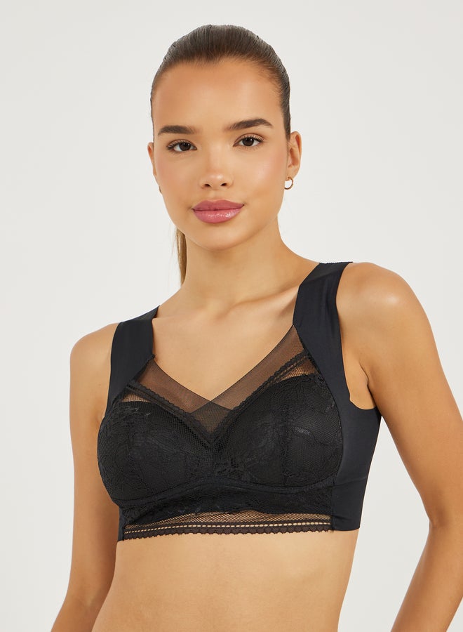 ستايلي عبوة من 3 - كروب توب مبطن بدون أسلاك بدعم كامل مع دانتيل شبكي أمامي - Image 2