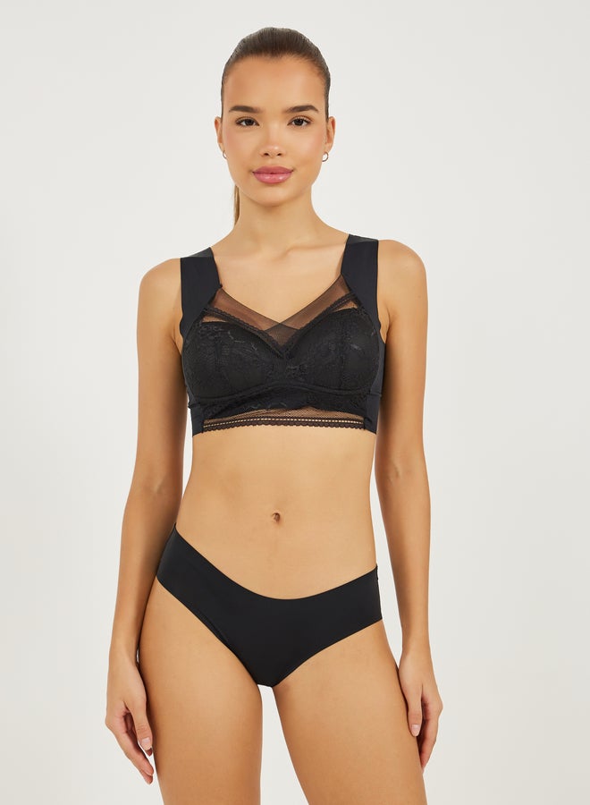 ستايلي عبوة من 3 - كروب توب مبطن بدون أسلاك بدعم كامل مع دانتيل شبكي أمامي - Image 3