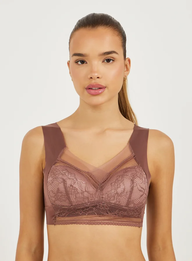 Styli Pack of 3 - Padded Non-Wired Full Support Mesh Front Lace Cup Crop Top