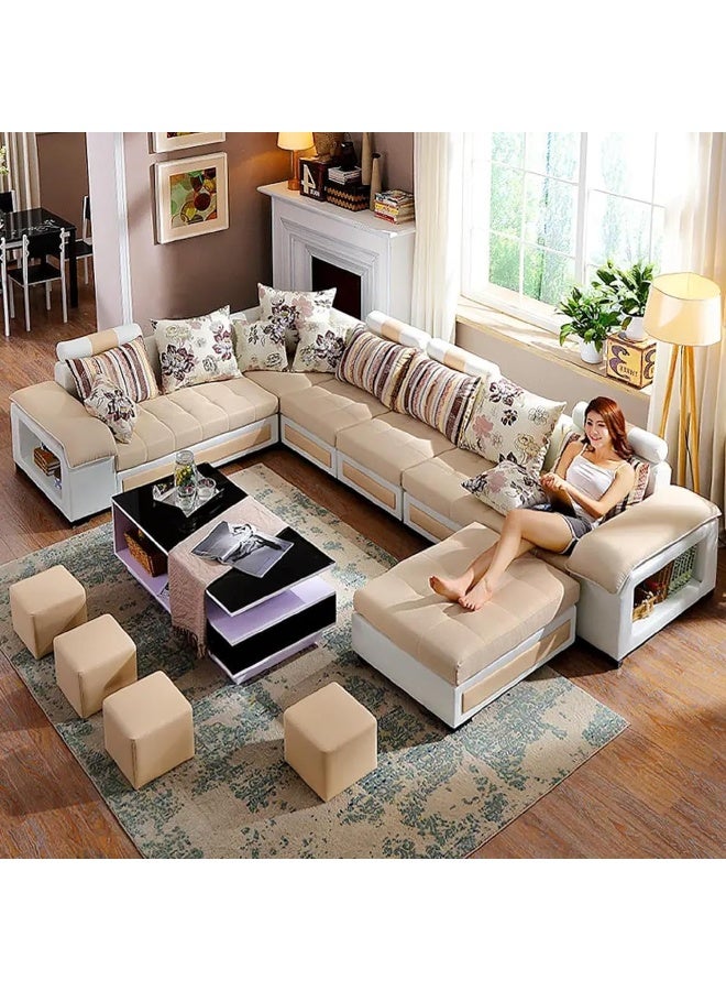 Comfynest Comfynest Modern U Shaped Sectional Sofa Set 7 Seater Couch Luxury Design Velvet Fabric FREE ASSEMBLY (Grayish Brown, Left)  - Image 1