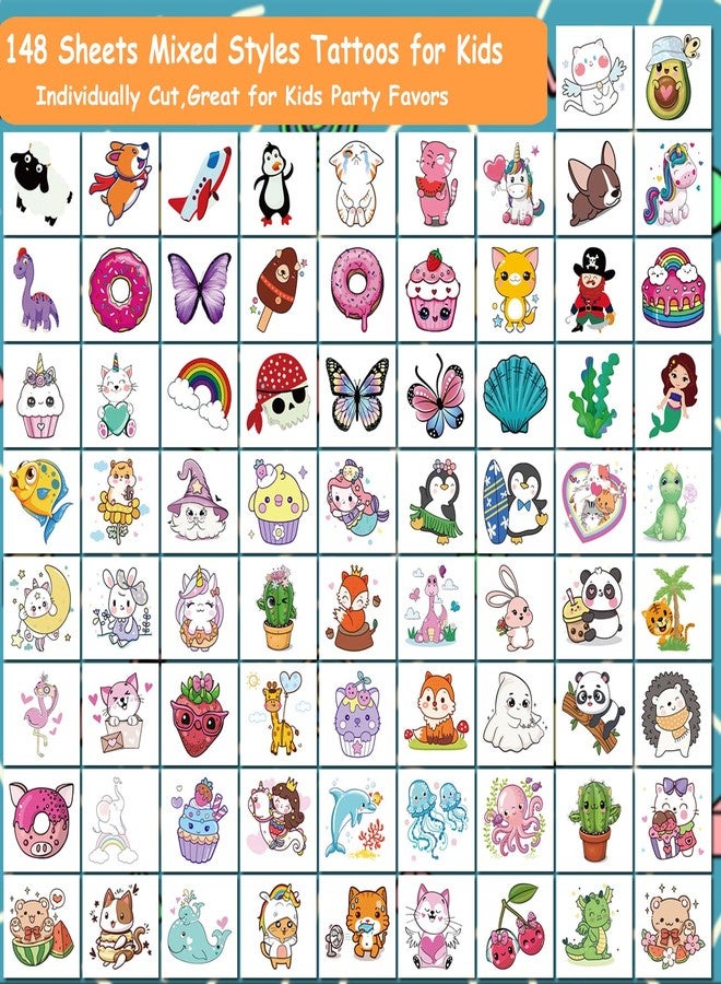 CHARLENT Tattoos for Kids - 148 Individually Sheets Mixed Styles Temporary Tattoos Stickers Set for Girls and Boys Birthday Party Supplies - Image 2