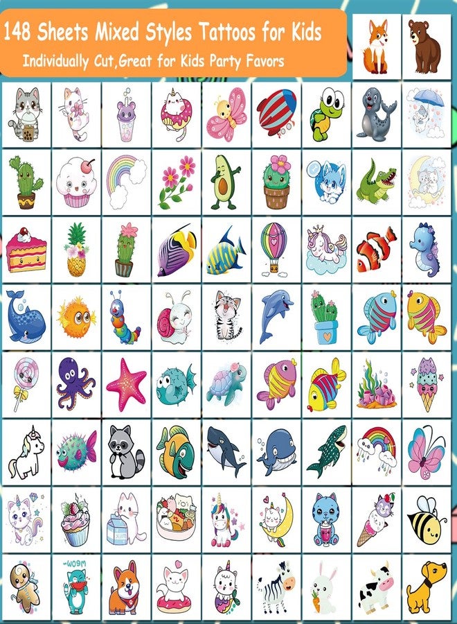 CHARLENT Tattoos for Kids - 148 Individually Sheets Mixed Styles Temporary Tattoos Stickers Set for Girls and Boys Birthday Party Supplies - Image 3