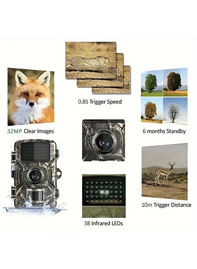 1pc 720P HD Trail Camera With 2 Inch Screen Night Vision 32GB Card Outdoor Wildlife Monitoring - Image 5