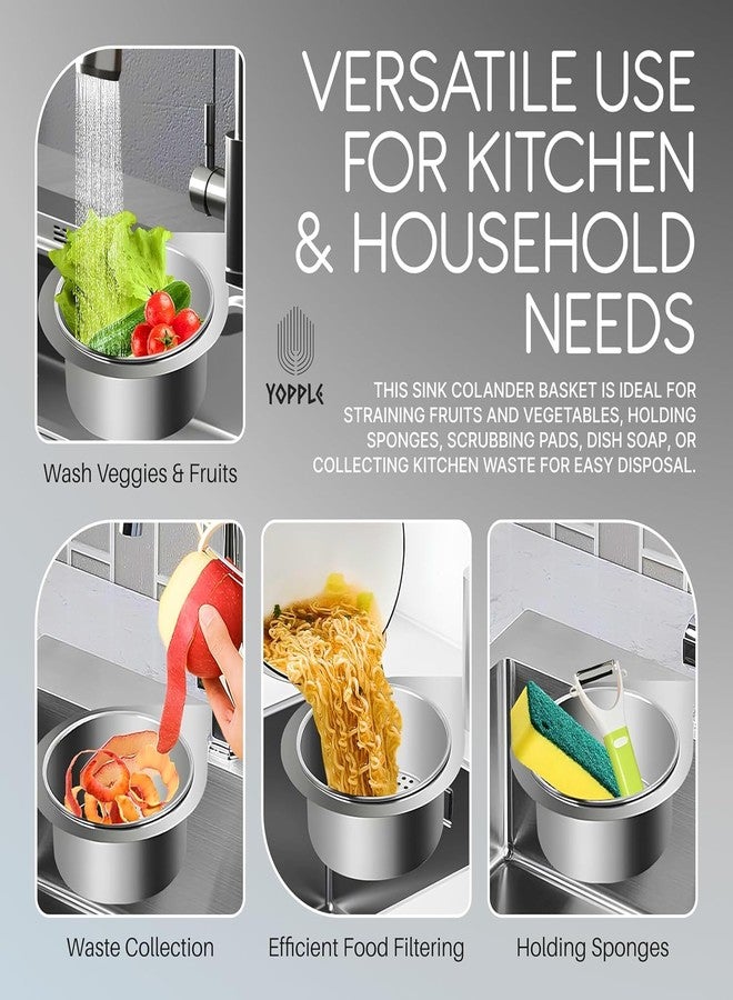 MUKUND Multipurpose Stainless Steel Sink Strainer Basket, Triangle Hanging Drain Rack for Kitchen, Faucet Hanging Food Filter Basket for Fruits, Vegetables, Sponge & Waste Collection - Image 3