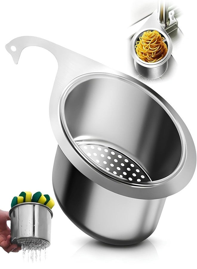 MUKUND Multipurpose Stainless Steel Sink Strainer Basket, Triangle Hanging Drain Rack for Kitchen, Faucet Hanging Food Filter Basket for Fruits, Vegetables, Sponge & Waste Collection - Image 1