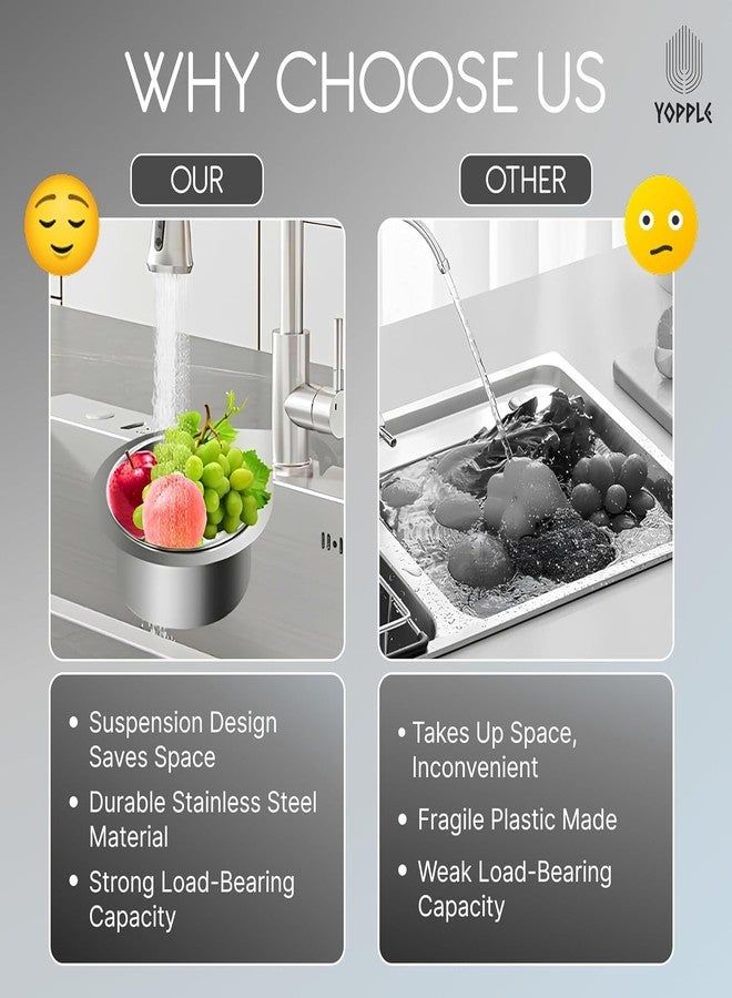 MUKUND Multipurpose Stainless Steel Sink Strainer Basket, Triangle Hanging Drain Rack for Kitchen, Faucet Hanging Food Filter Basket for Fruits, Vegetables, Sponge & Waste Collection - Image 5