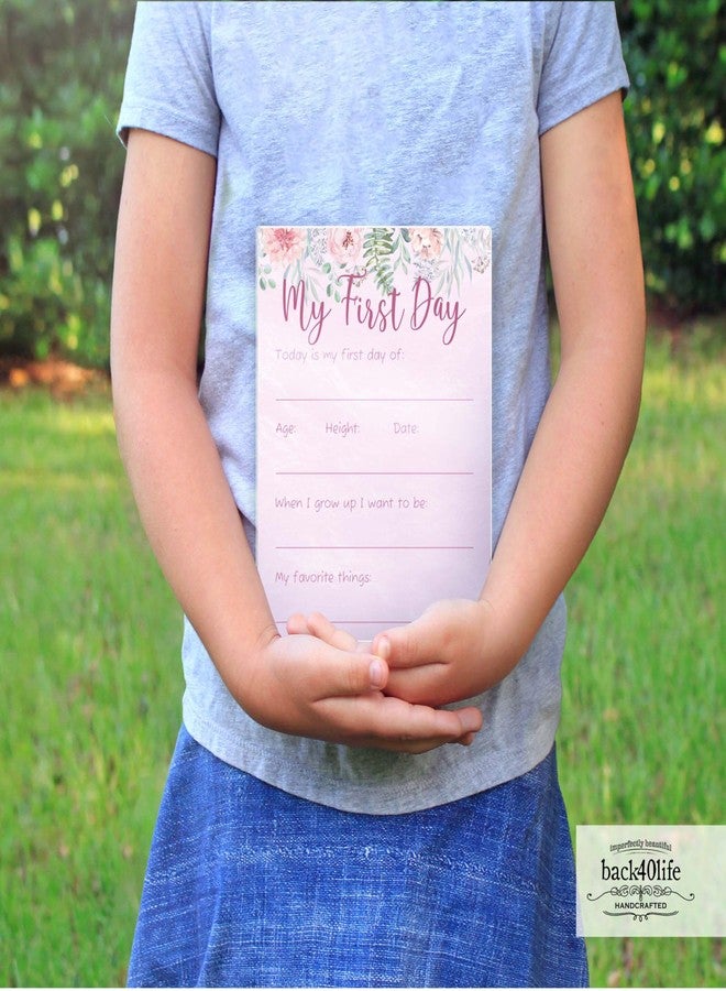 First Day of School Last Day of School Wooden Chalkboard Sign for Kids (First Day - Natural) (Floral Ferns)