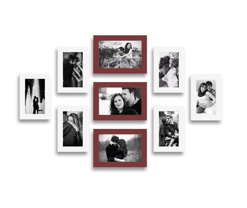 Stuthi Arts Wood MDF Photo Frame With Glass (9 Photos) Wall Mount, Rectangular, 5 x 7 inches (3 pieces), 4 x 6 inches(6 pieces) (Brown & White) - Image 1