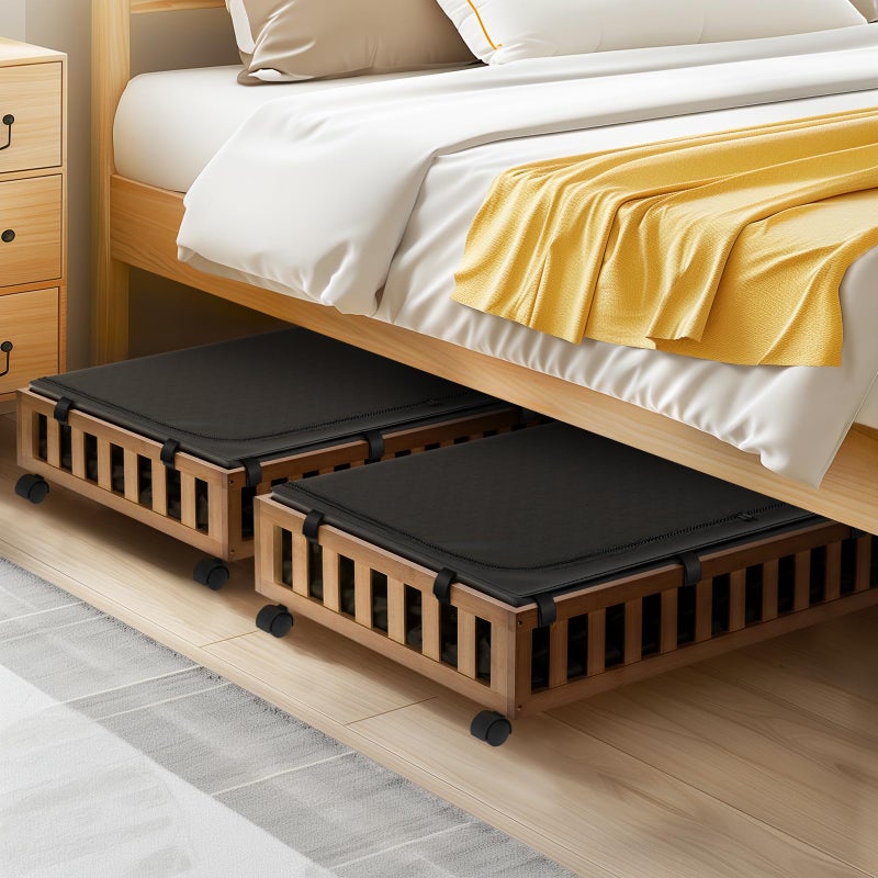 Gashell 2 Pack Bamboo Under Bed Storage with Wheels, 39â€x20â€x7.8â€ Lager Under Bed Storage Containers (Brown) - Image 5
