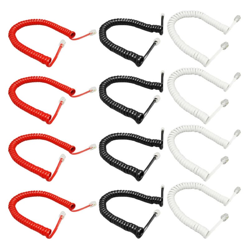 12pcs Telephone Receiver Connection Cables 2m Coiled Phone Cord for Landline Phones with Cord Detangler Compatible with Desk Telephones Black White Red - Image 1