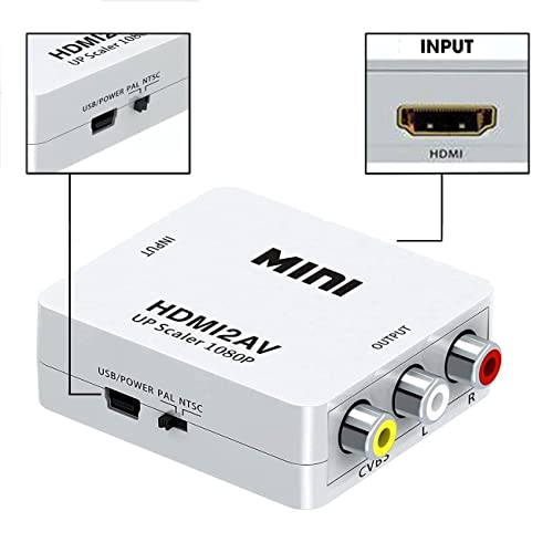 FENTICO Hdmi to RCA, Hd Video Converter, 1080P Mini Hdmi to 3Rca Av/Cvbs Composite Adapter Converter for Pc/Ps3/Vcr/Dvd, Supporting Pal/Ntsc with USB Charging Cable - Image 3
