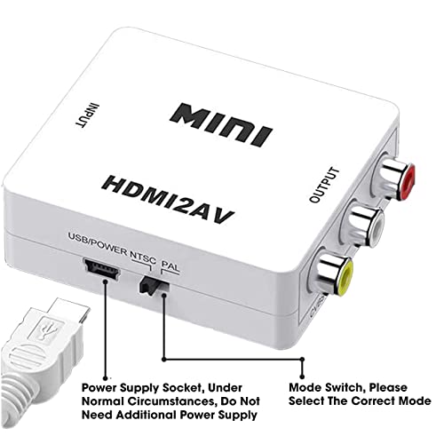 FENTICO Hdmi to RCA, Hd Video Converter, 1080P Mini Hdmi to 3Rca Av/Cvbs Composite Adapter Converter for Pc/Ps3/Vcr/Dvd, Supporting Pal/Ntsc with USB Charging Cable - Image 4