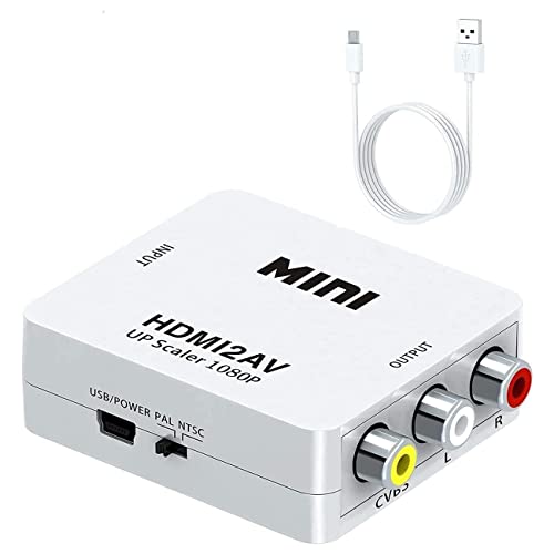 FENTICO Hdmi to RCA, Hd Video Converter, 1080P Mini Hdmi to 3Rca Av/Cvbs Composite Adapter Converter for Pc/Ps3/Vcr/Dvd, Supporting Pal/Ntsc with USB Charging Cable - Image 1