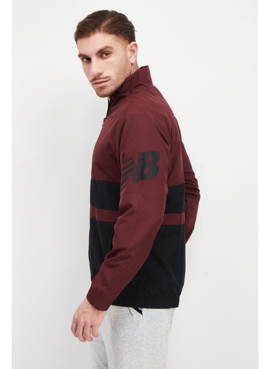 New Balance Men Sportswear Fit Printed Brand Logo Full Zip Jacket, Maroon/Black  - Image 3