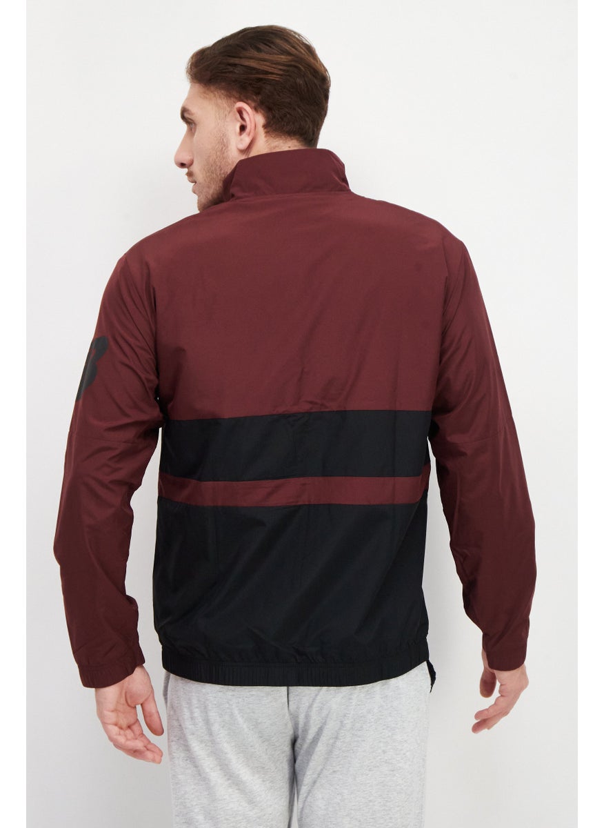 New Balance Men Sportswear Fit Printed Brand Logo Full Zip Jacket, Maroon/Black  - Image 2