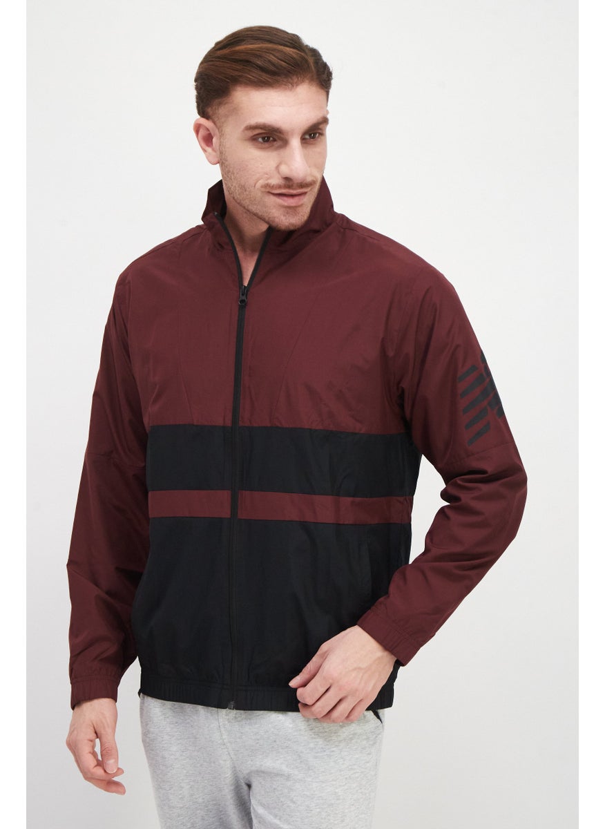 New Balance Men Sportswear Fit Printed Brand Logo Full Zip Jacket, Maroon/Black  - Image 1