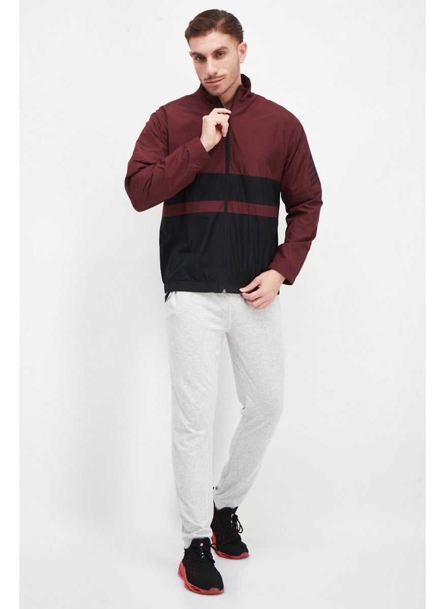 New Balance Men Sportswear Fit Printed Brand Logo Full Zip Jacket, Maroon/Black  - Image 4