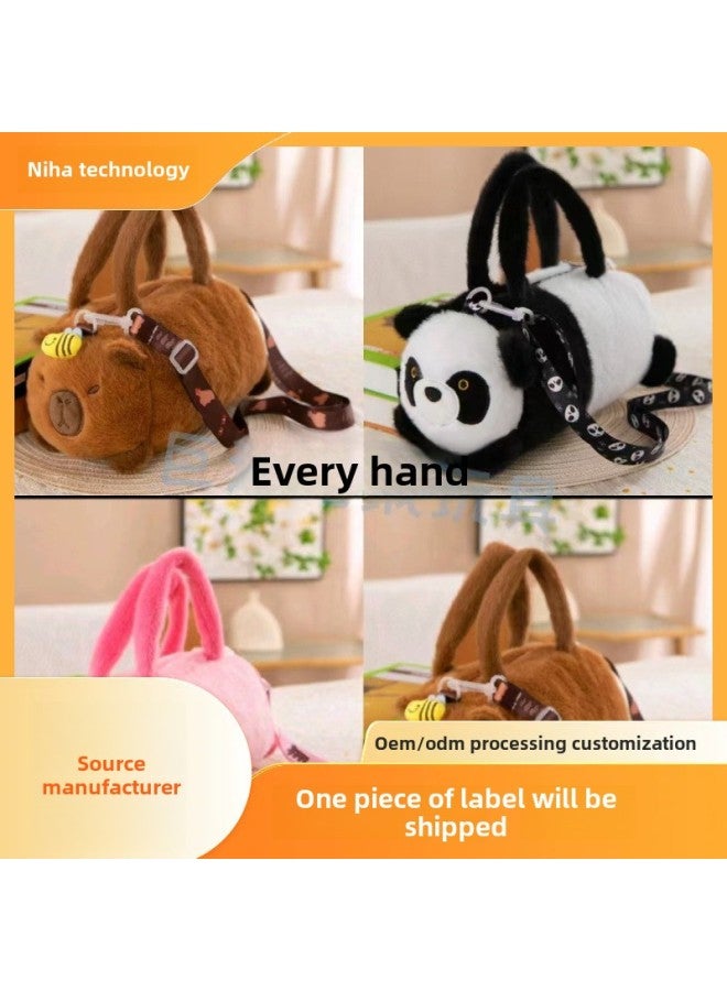 Fashionable Plush Capybara Bag Single Shoulder Slant Cross Personalized Bucket Bag Animal Shape Short Plush Toy For Teens-Color:Panda-Height:22CM【0.15kg】  - Image 2