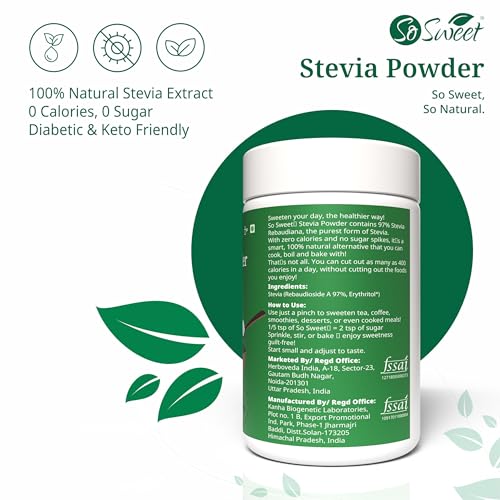 So Sweet Stevia Powder - Sugar-Free, Natural Sweetener, 200gm, Zero Calories, Diabetic & Keto Friendly, Safe for All Ages, Ideal for Weight Loss and Healthy Lifestyle - Image 4