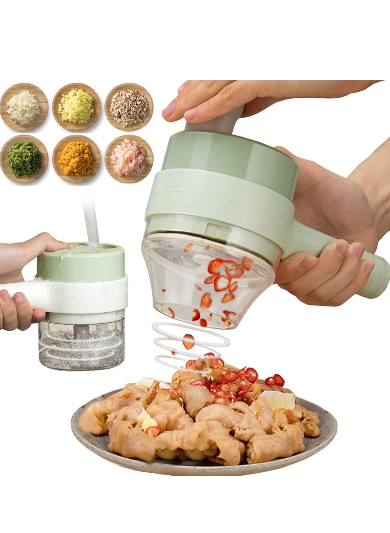 4 in 1 Portable Handheld Electric Vegetable Cutter Set, Wireless Food Processor for Garlic Pepper Chili Onion Celery Ginger Meat, with Brush, Electric Vegetable Chopper, Garlic Slicer, Onion Chopper