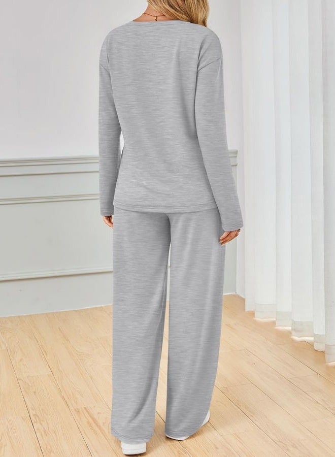 AUTOMET 2 Piece Lounge Sets for Womens Fashion Travel Sweatsuits with Wide Leg Pants Airport Track Outfits Fall Clothes 2025, Grey, S - Image 4