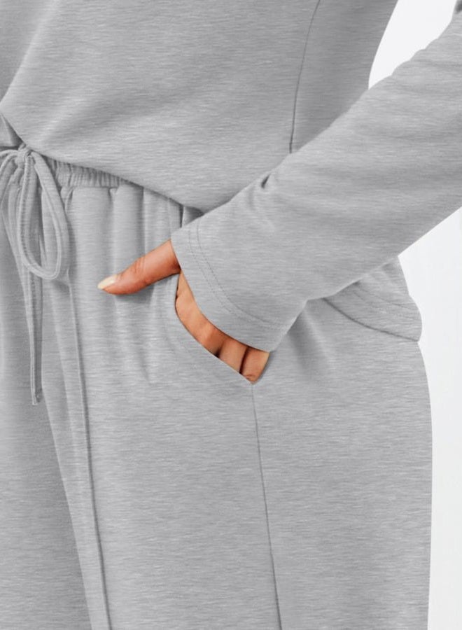 AUTOMET 2 Piece Lounge Sets for Womens Fashion Travel Sweatsuits with Wide Leg Pants Airport Track Outfits Fall Clothes 2025, Grey, S - Image 5