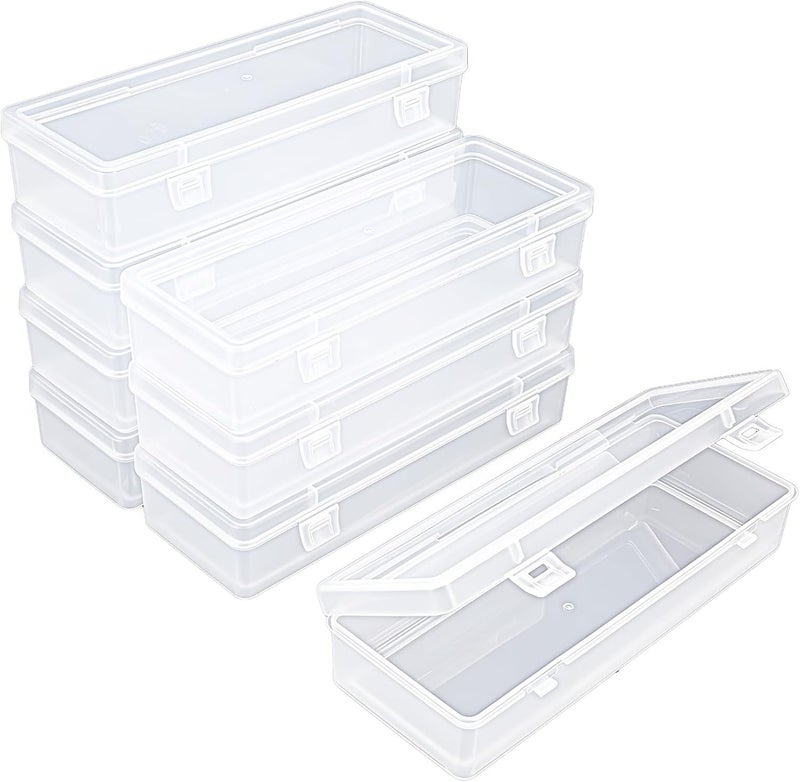 Thintinick 8 Pack Rectangular Clear Plastic Storage Containers Box with Hinged Lid for Beads and Other Small Craft Items (6.89 x 2.56 x 1.38 inch) - Image 1