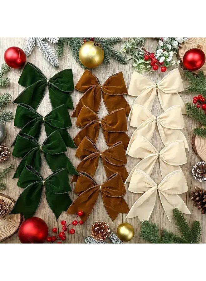 12 Pcs Crimson Velvet Christmas Bows Vintage Holiday Gift Wrapping Decor - Image 1