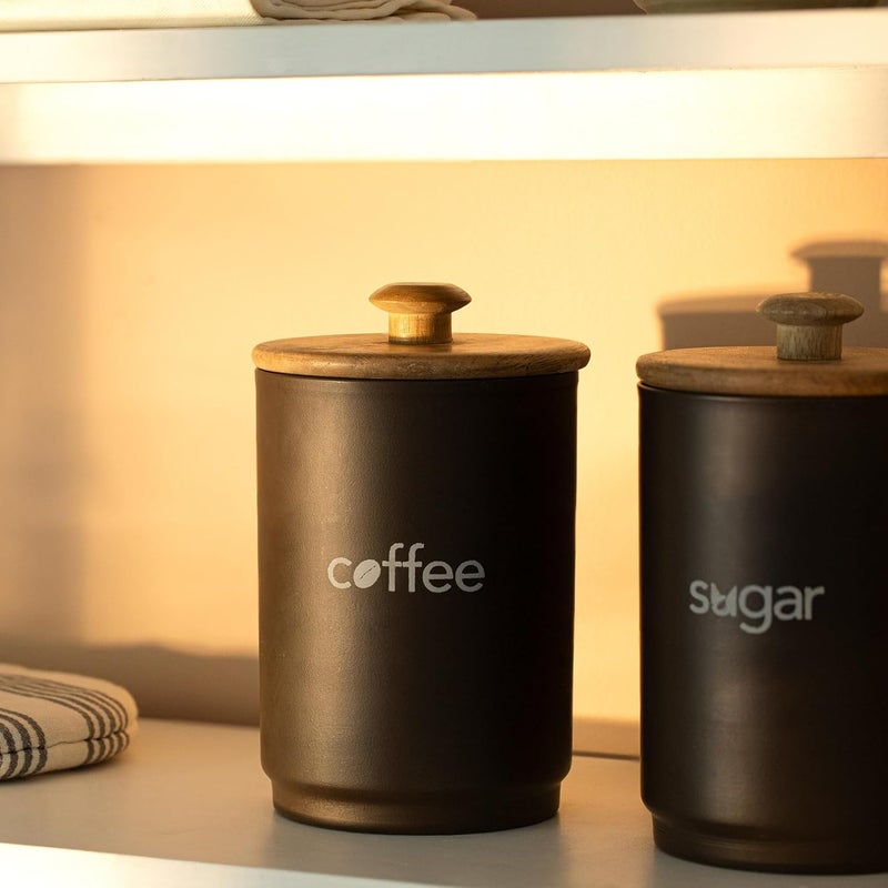 Ellementry Charcoal Brown Rustic Coffee Storage Jar 11 cm x 11 cm x 18 cm LxWxH - Image 4