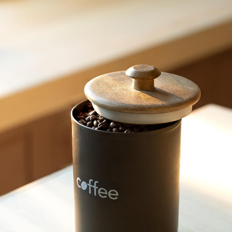 Ellementry Charcoal Brown Rustic Coffee Storage Jar 11 cm x 11 cm x 18 cm LxWxH - Image 3