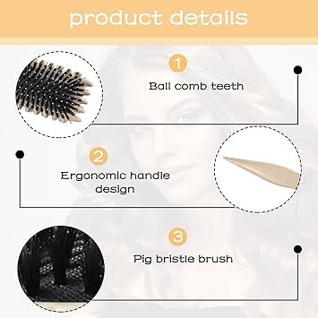 TYVOM Defining Brush Boar Bristle Hair Brush Styling Brush Curl Define Styling Curl Brush for Detangling Shaping and Defining Curls Brush for Women Girls - Image 4