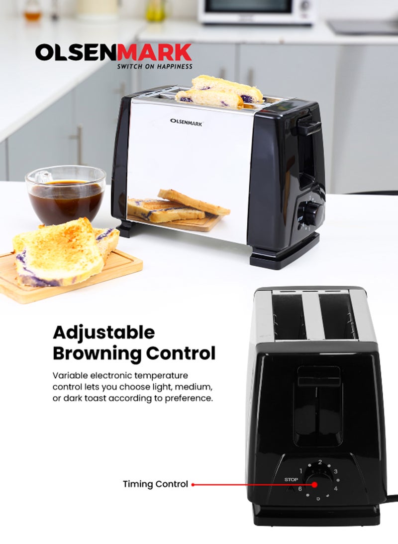 أولسنمارك محمصة الخبز تتسع لشريحتين شريحتين 800 W OMBT2398 أسود/ فضي - Image 5