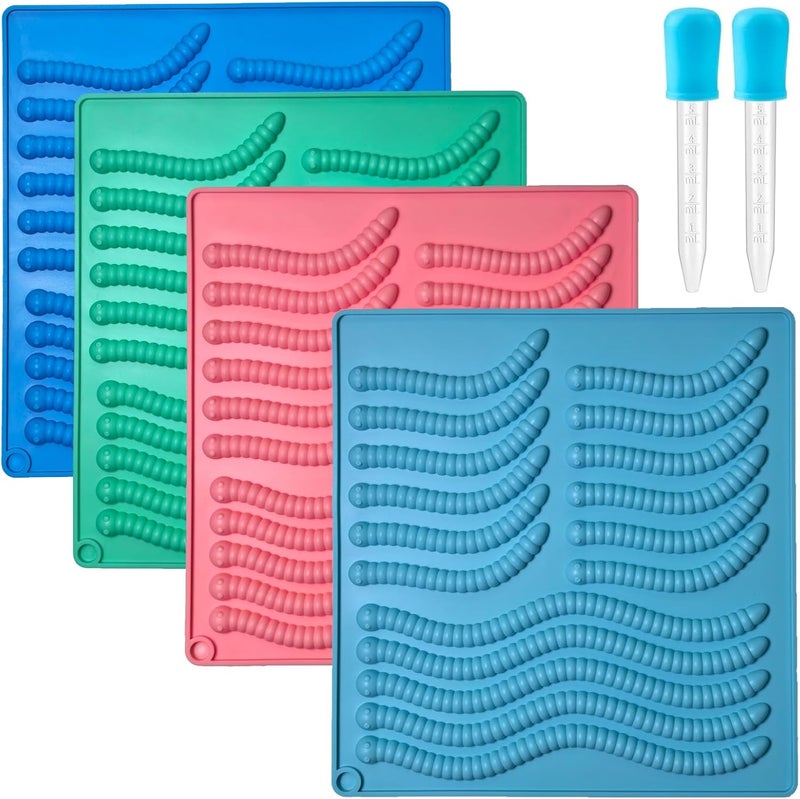 Apiocmy 4Pcs Gummy Candy Molds for Kids - Silicone Gummy Worm Molds with 2Pcs Dropper,Non-stick and Bpa Free for Candy Chocolate Gummies Baking - Image 1
