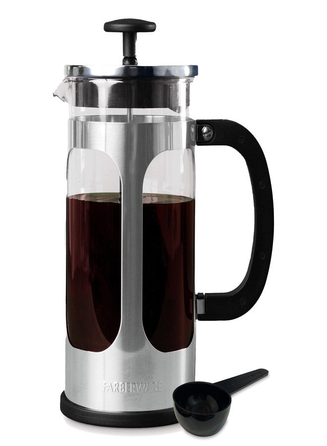 Farberware French Press Coffee Maker, Tea & Espresso Maker, Stainless Steel Cold Brew Press, Heat-Resistant Borosilicate Glass, BPA-Free, Measuring Spoon Included, 8 Cup Capacity (Stainless) - Image 1