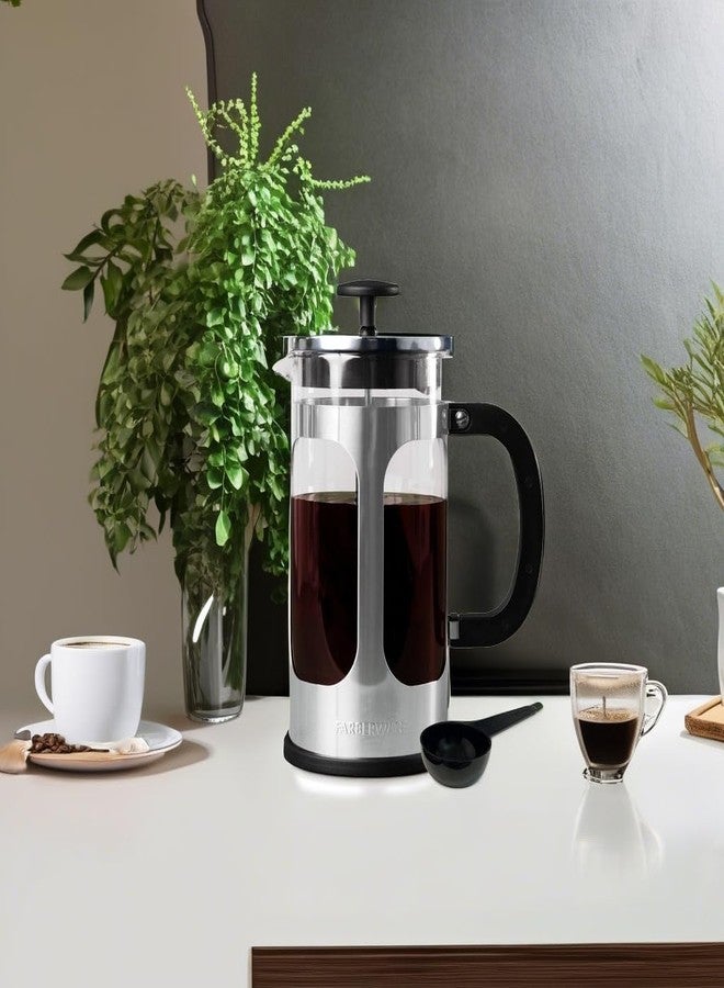 Farberware French Press Coffee Maker, Tea & Espresso Maker, Stainless Steel Cold Brew Press, Heat-Resistant Borosilicate Glass, BPA-Free, Measuring Spoon Included, 8 Cup Capacity (Stainless) - Image 5