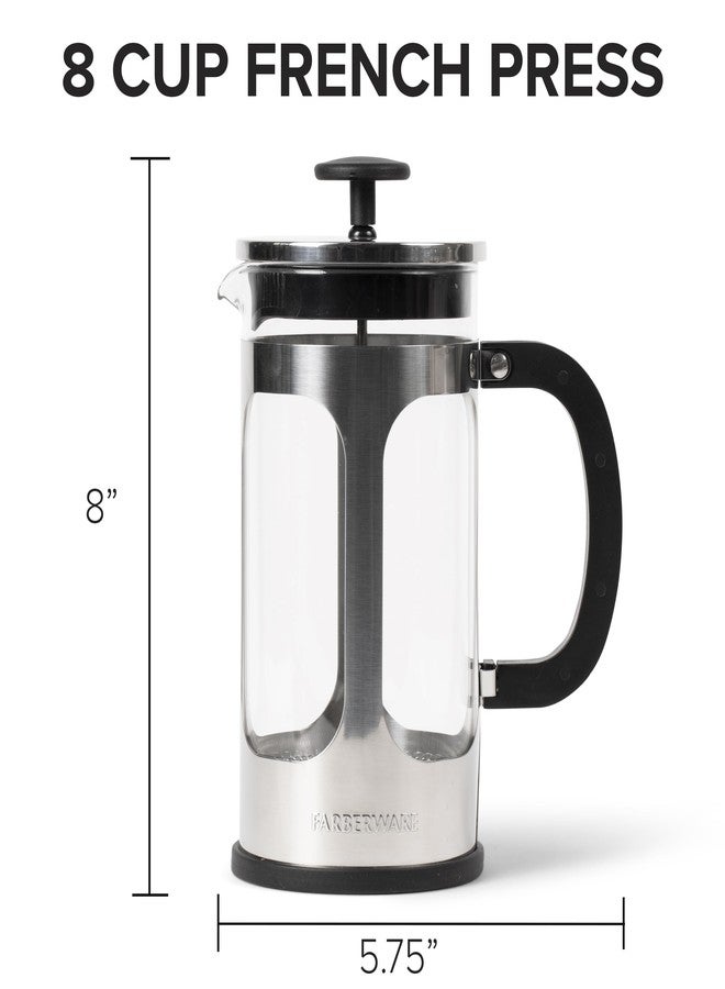Farberware French Press Coffee Maker, Tea & Espresso Maker, Stainless Steel Cold Brew Press, Heat-Resistant Borosilicate Glass, BPA-Free, Measuring Spoon Included, 8 Cup Capacity (Stainless) - Image 4