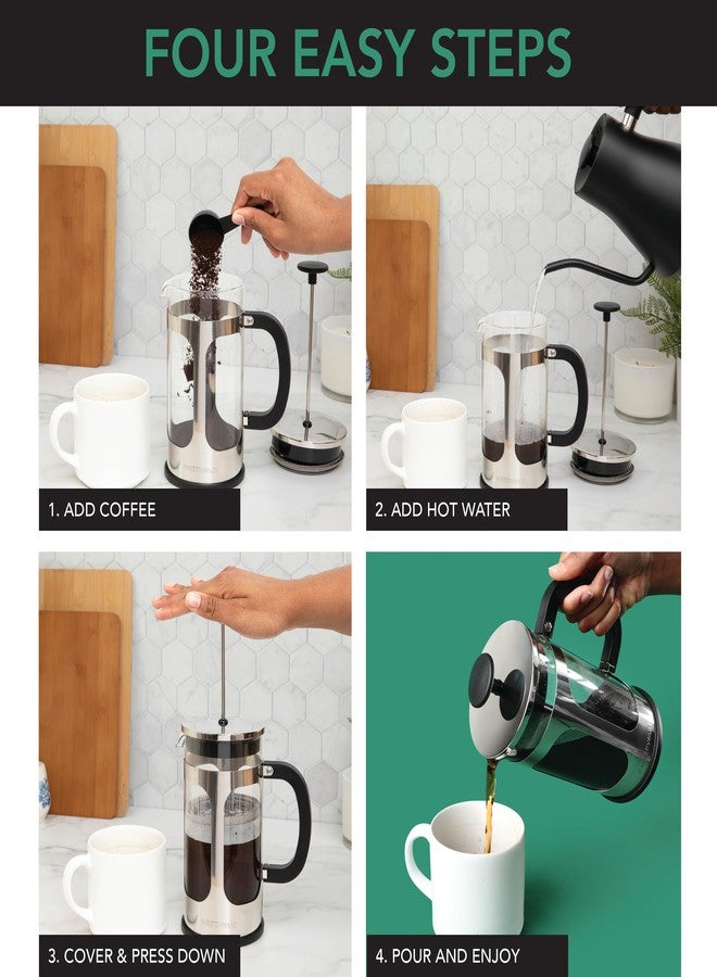 Farberware French Press Coffee Maker, Tea & Espresso Maker, Stainless Steel Cold Brew Press, Heat-Resistant Borosilicate Glass, BPA-Free, Measuring Spoon Included, 8 Cup Capacity (Stainless) - Image 3