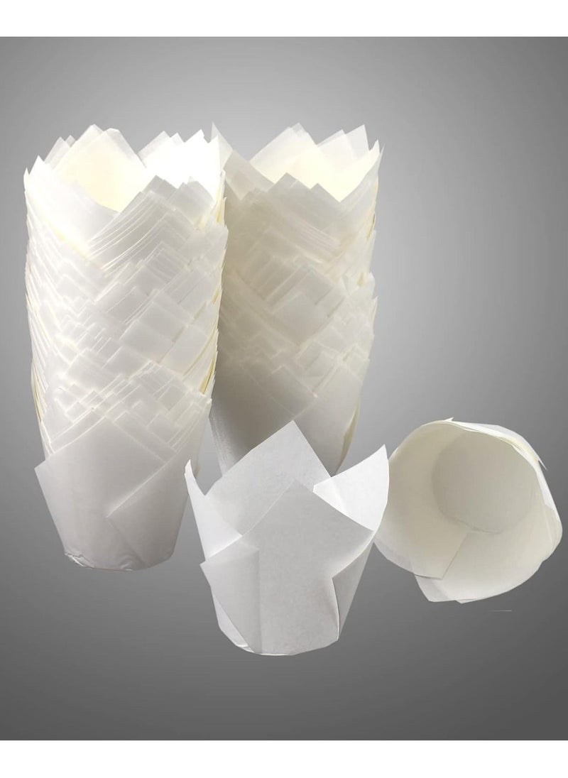 200 PCS Tulip Cupcake, Liners Baking Paper Cups Holders, Parchment Paper Greaseproof Muffin Tin Cups Cases Wrappers for Wedding Birthday Party Baby Shower, Standard Size (White) - Image 1