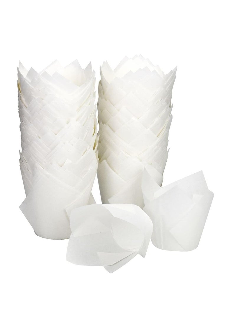 200 PCS Tulip Cupcake, Liners Baking Paper Cups Holders, Parchment Paper Greaseproof Muffin Tin Cups Cases Wrappers for Wedding Birthday Party Baby Shower, Standard Size (White) - Image 2
