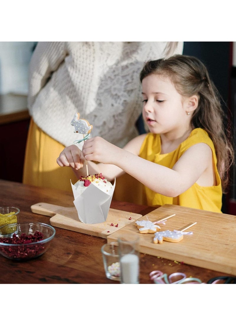 200 PCS Tulip Cupcake, Liners Baking Paper Cups Holders, Parchment Paper Greaseproof Muffin Tin Cups Cases Wrappers for Wedding Birthday Party Baby Shower, Standard Size (White) - Image 4