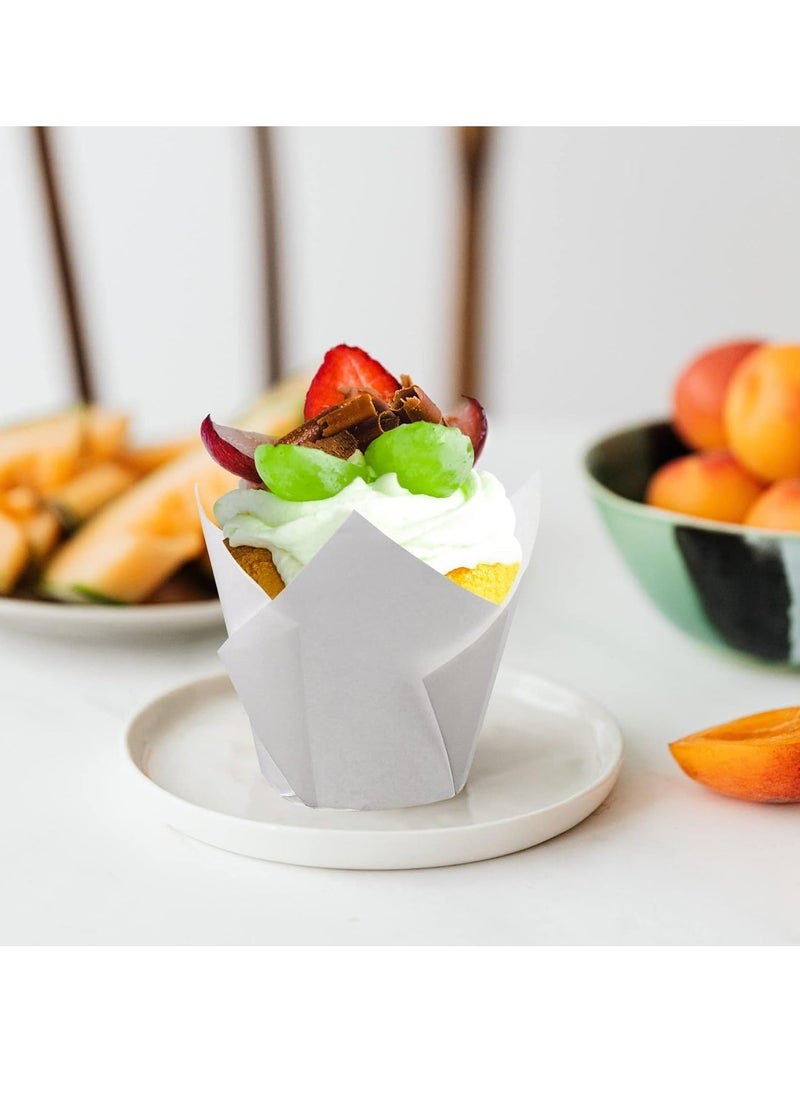 200 PCS Tulip Cupcake, Liners Baking Paper Cups Holders, Parchment Paper Greaseproof Muffin Tin Cups Cases Wrappers for Wedding Birthday Party Baby Shower, Standard Size (White) - Image 3