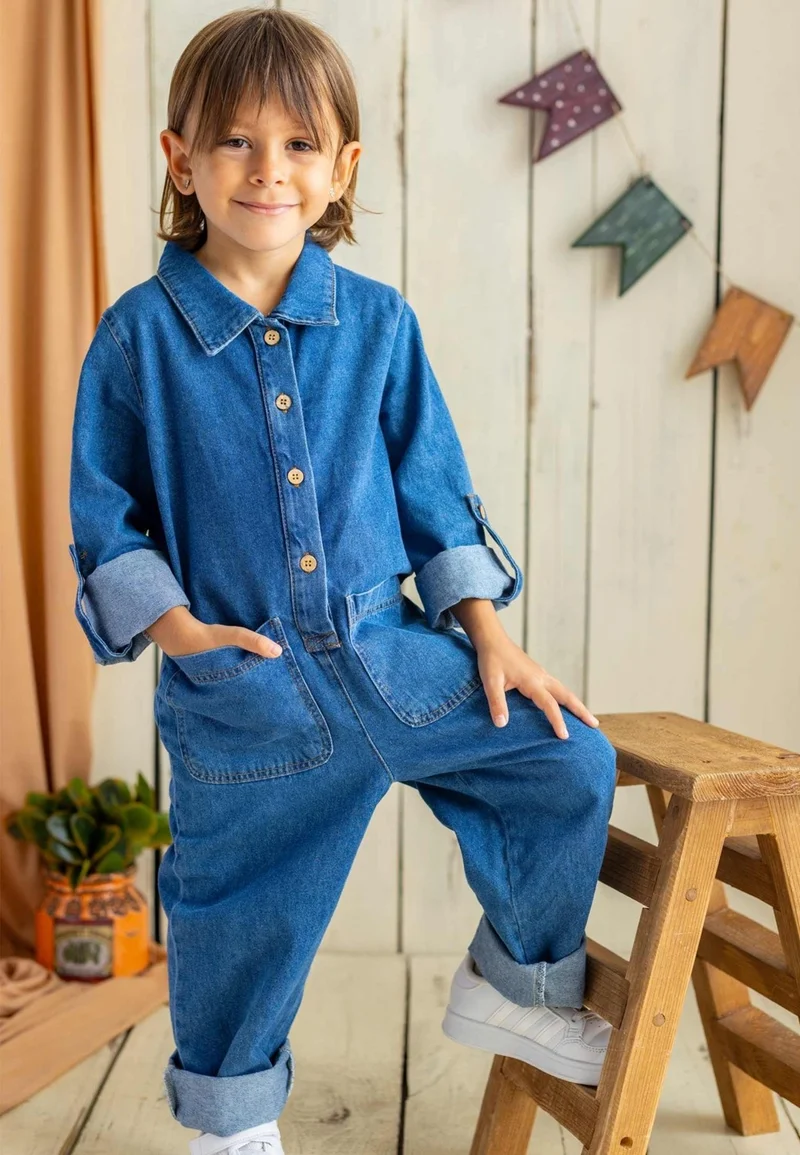 Cigit Double Pocket Denim Overalls Blue