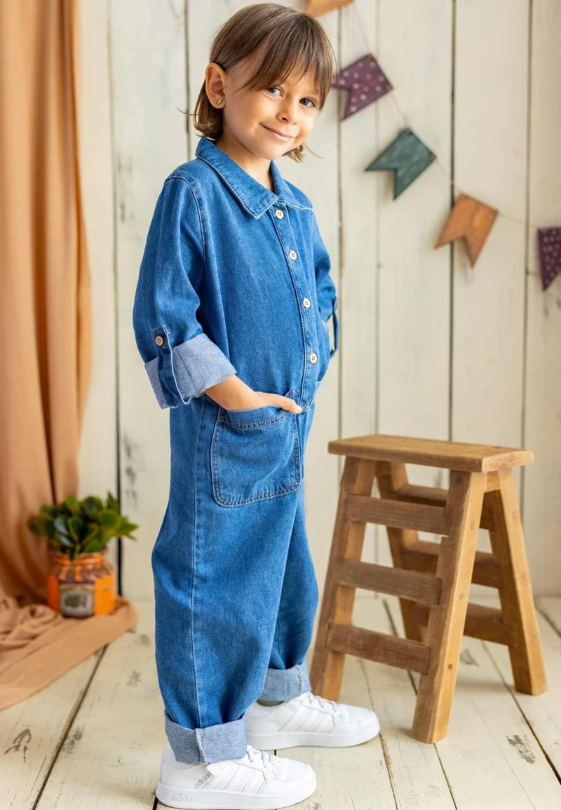 Cigit Double Pocket Denim Overalls Blue