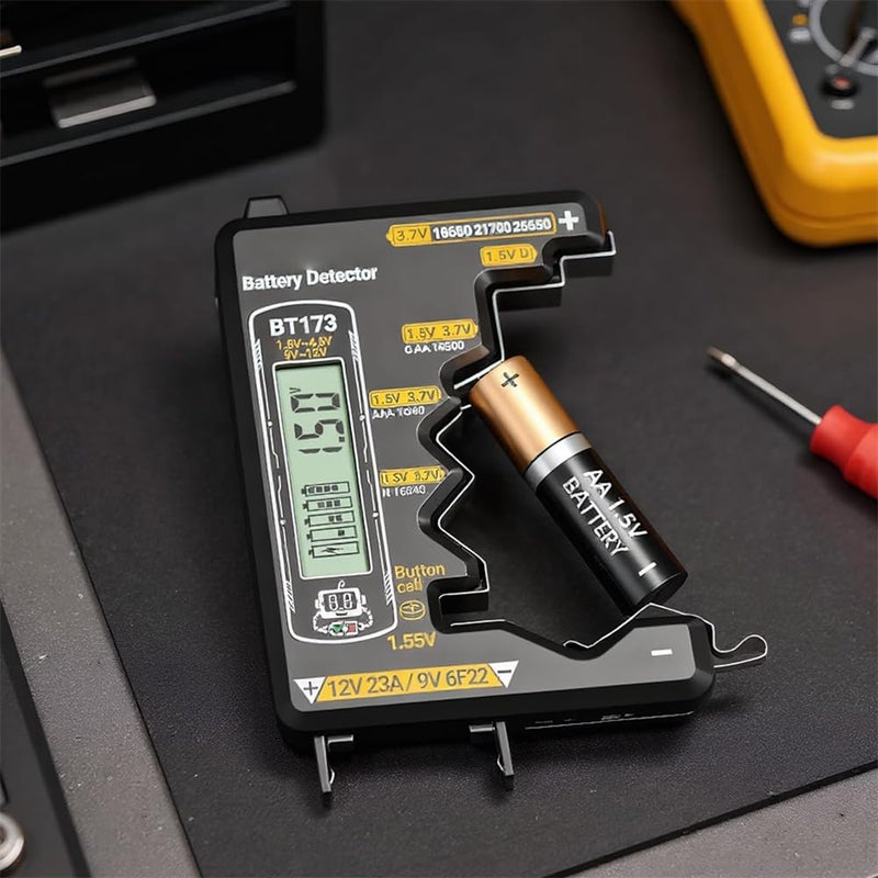 كاست ويف اختبار البطارية، كاشف الجهد الرقمي المنزلي لبطاريات D وC وAA وAAA وN و9V والزرية و3.7V، جهاز فحص البطاريات المحمول بشاشة LCD، لا يتطلب بطارية، أسود، عبوة واحدة - Image 5