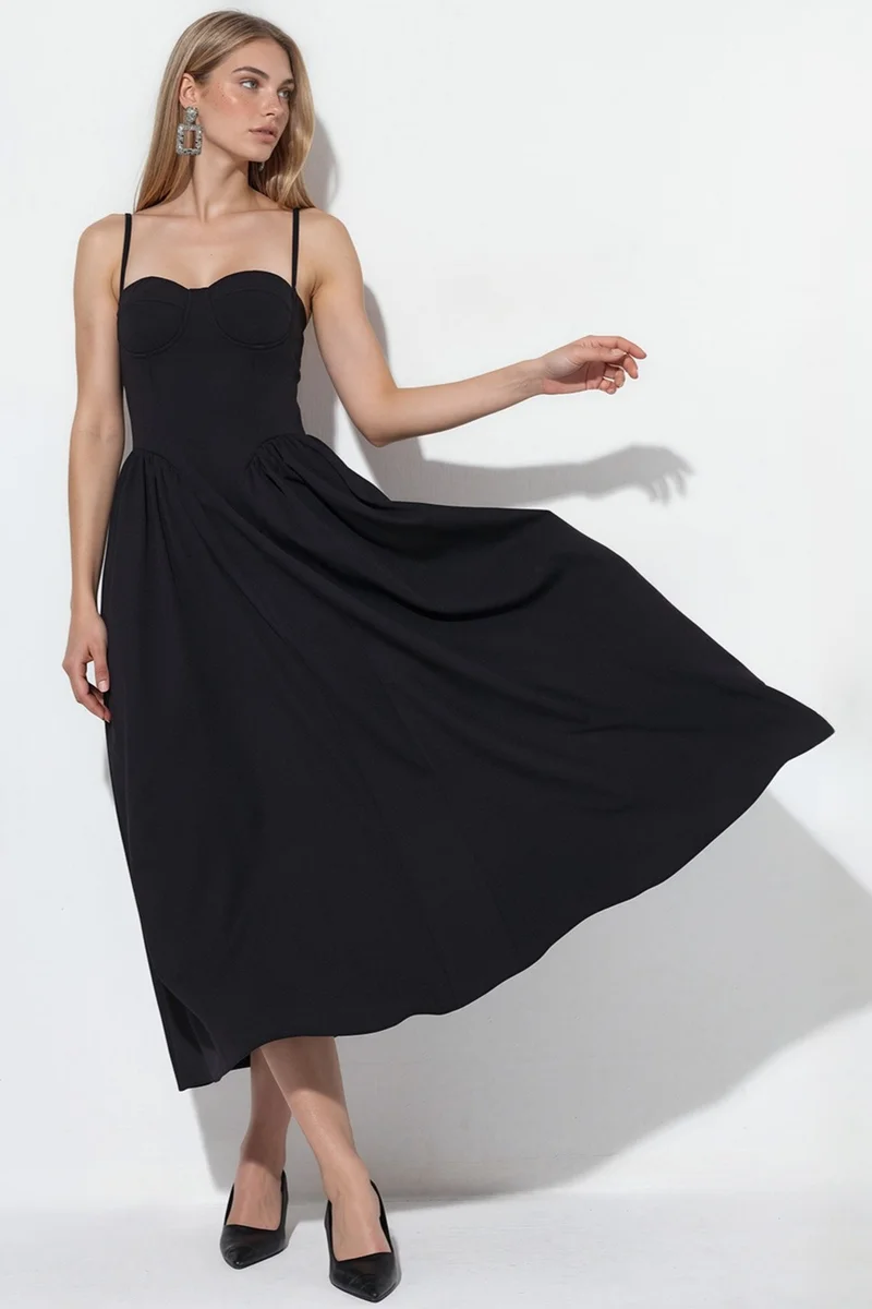 Hiccup Solid Midi Dress With Heart Neckline